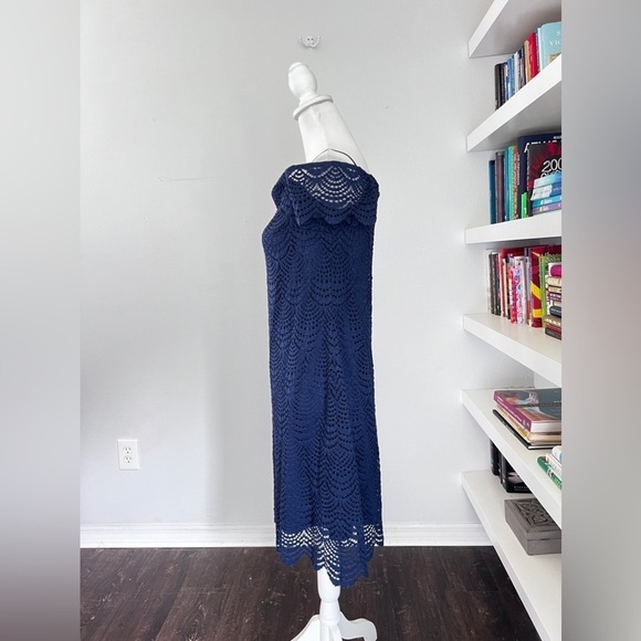 Lilly Pulitzer Jade Dress Sz L Navy Off Shoulder Lace Beach Resort Cocktail - Picture 8 of 15
